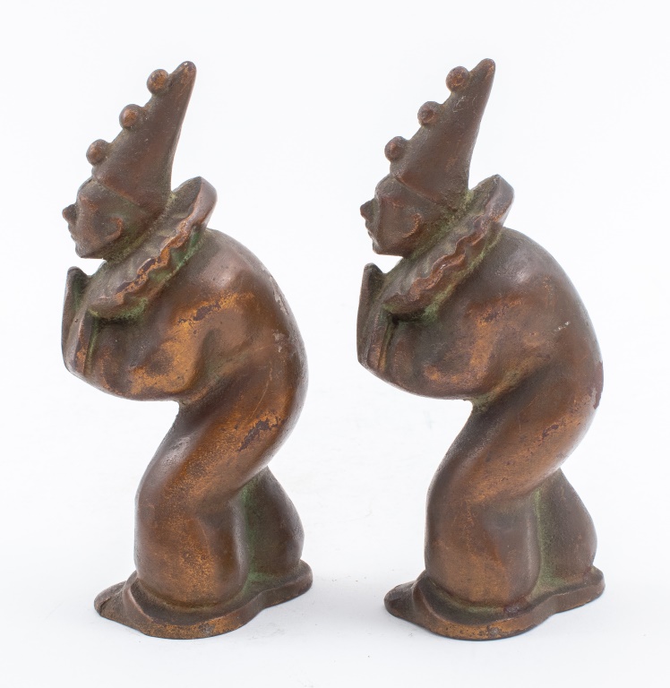 Appraisal: ART DECO BRONZE CLOWN BOOKENDS PR Art Deco pair of