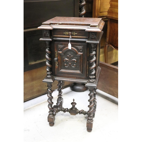 Appraisal: Antique French Renaissance revival carved walnut marble topped nightstand approx