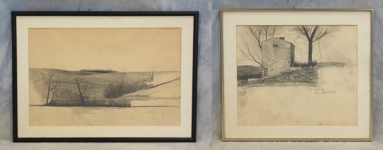 Appraisal: James Jimmy Lynch American PA - pencil drawings Stuccoed Farm