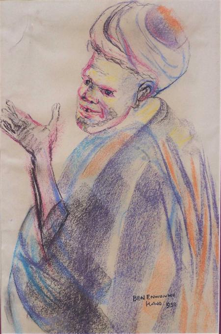 Appraisal: BEN ENWONWU NIGERIAN - TURBANED MAN KANO Signed inscribed and