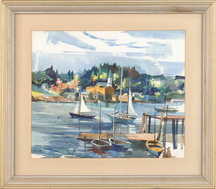 Appraisal: LAURENCE PHILIP SISSON American - MAINE HARBOR Fine colorful watercolor