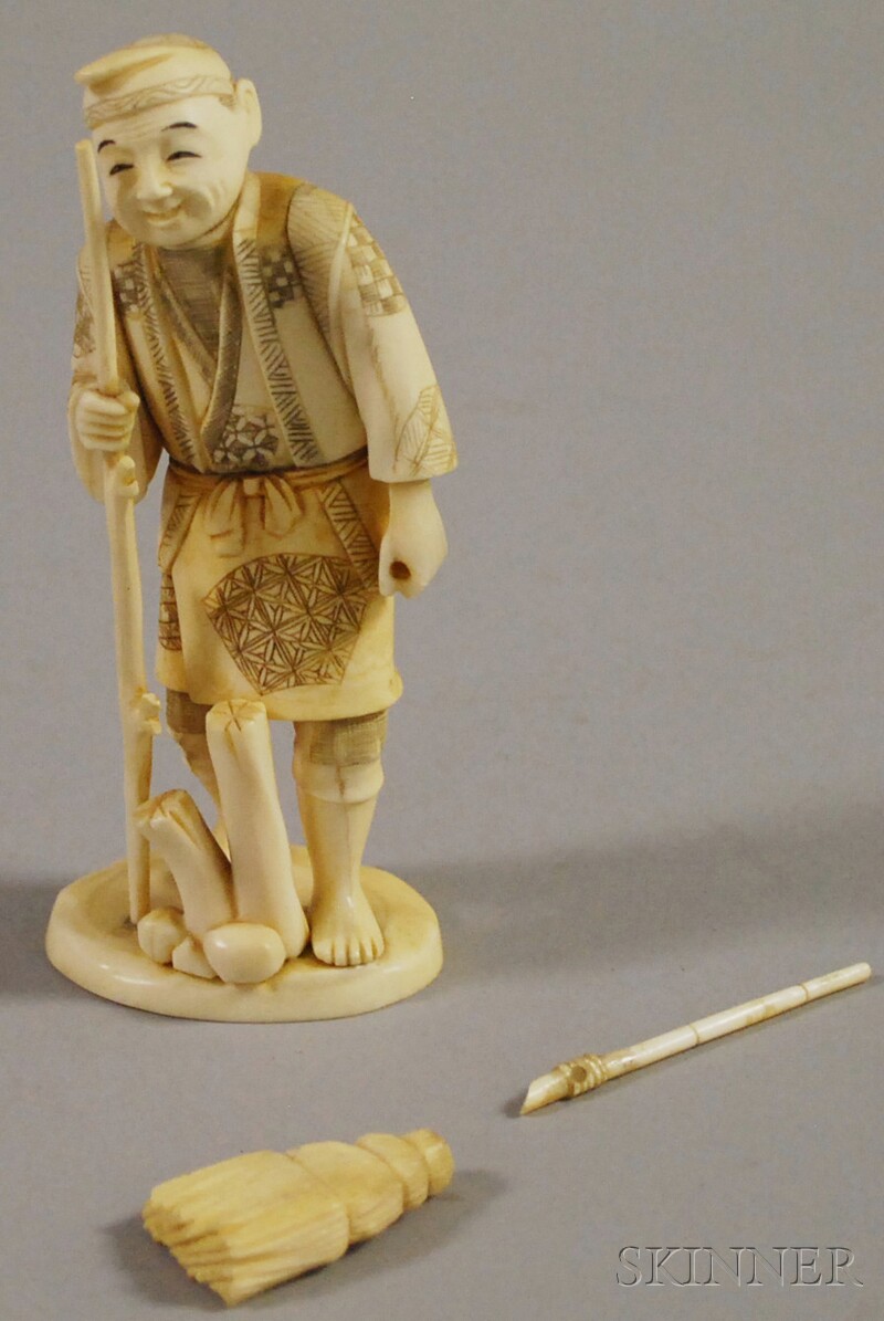 Appraisal: Japanese Carved Ivory Figure of a Peasant damage ht in