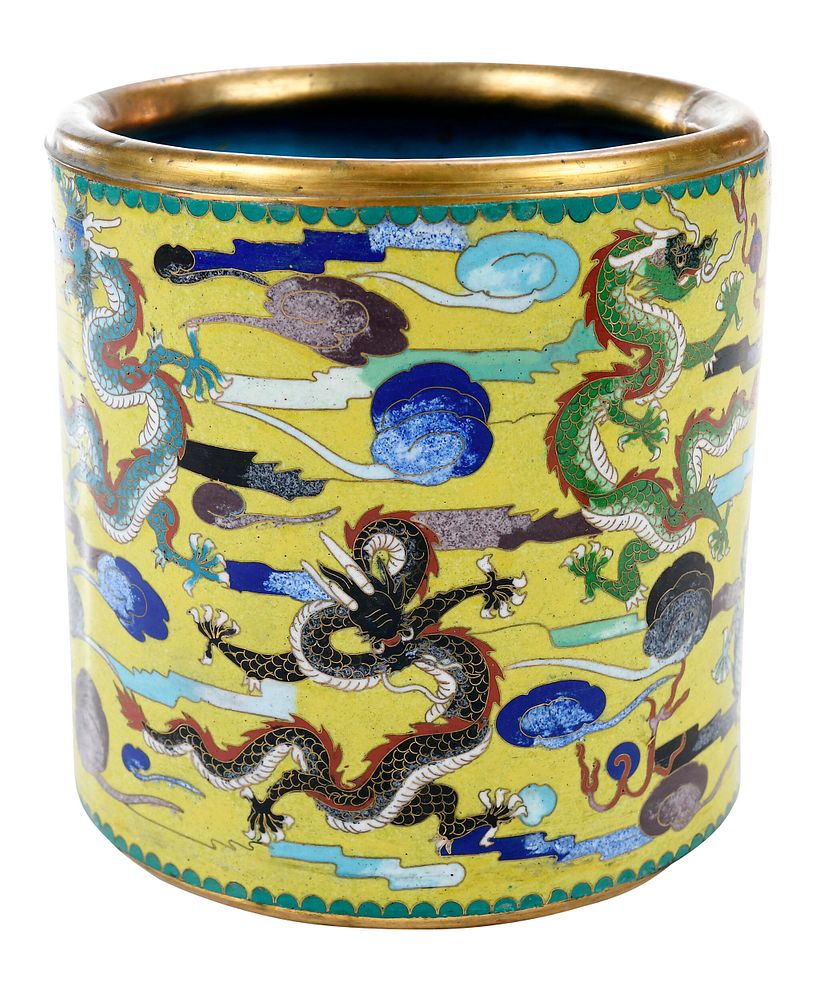 Appraisal: Chinese Cloisonn Dragon Pot Qing dynasty enamel decorated with nine