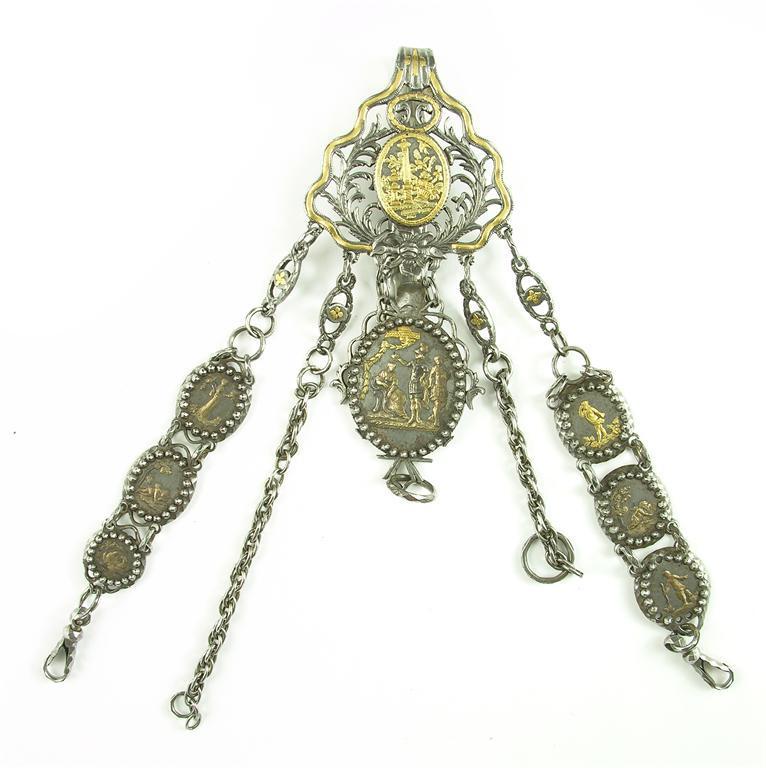 Appraisal: A steel and gold chatelaine