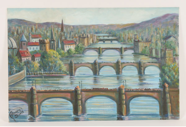 Appraisal: Charles Bowen-Sims American - Bridges over Vltava River Prague Oil