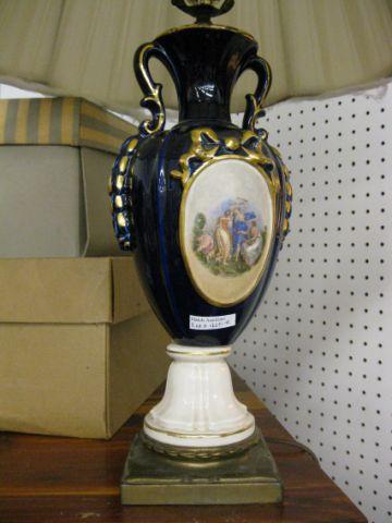 Appraisal: Porcelain Table Lamp three maidens rich blue trim