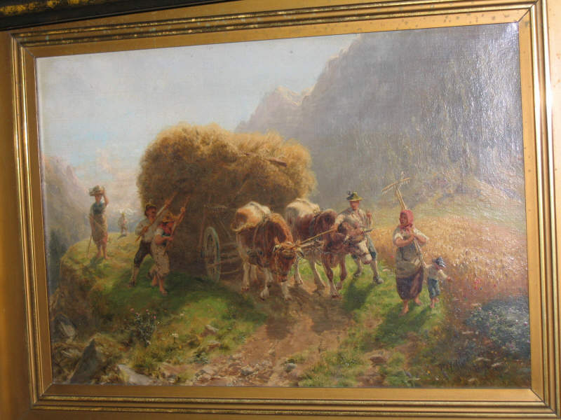 Appraisal: WILHELM PFEIFFER - Cattle-drawn hay wagon oil on canvas signed