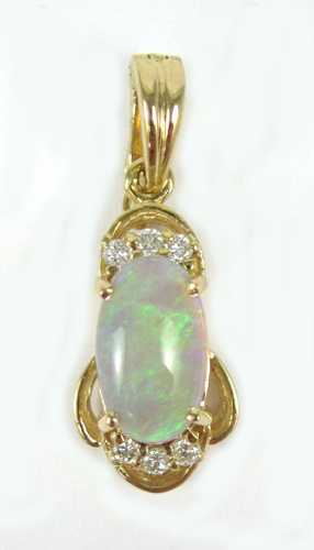 Appraisal: OPAL DIAMOND AND EIGHTEEN KARAT GOLD PENDANT with three round-cut