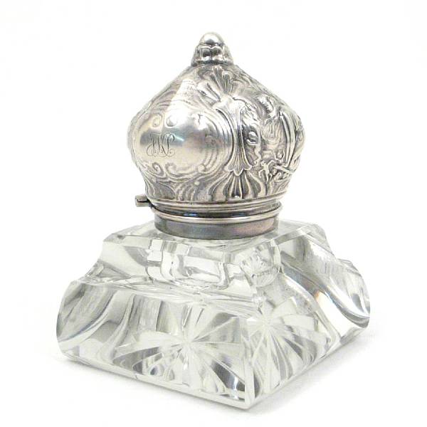 Appraisal: A cut glass inkwell with sterling lidLa Pierre Mfg Co