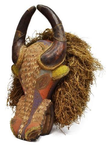 Appraisal: Large African water buffalo mask Cameroon Grasslands carved wood head