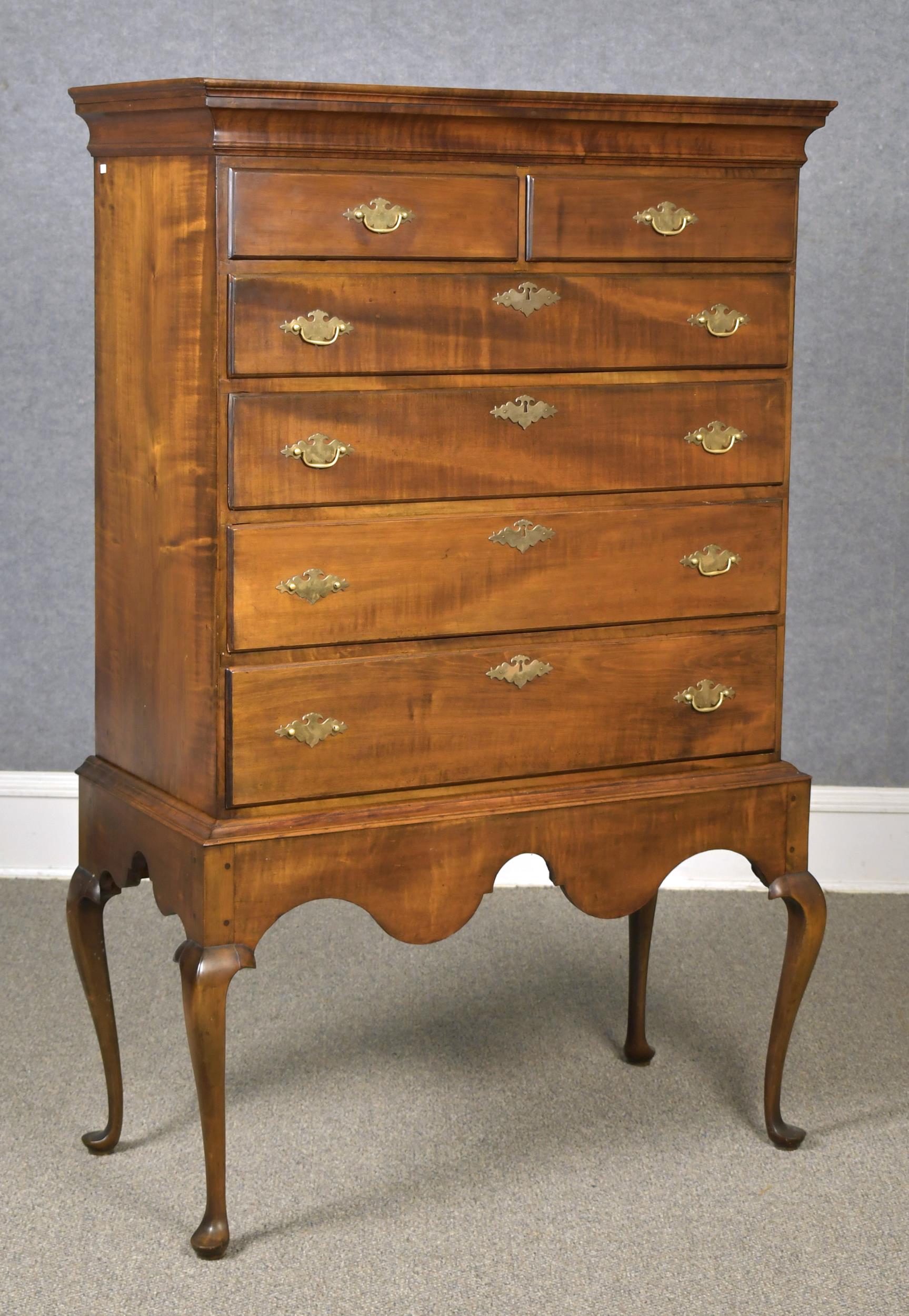 Appraisal: TH C N E QUEEN ANNE MAPLE CHEST ON FRAME