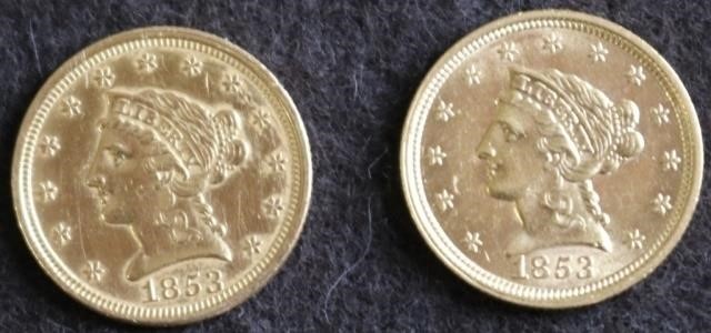 Appraisal: TWO DOLLAR GOLD COINS ONE IS AU GRADE OR BETTER