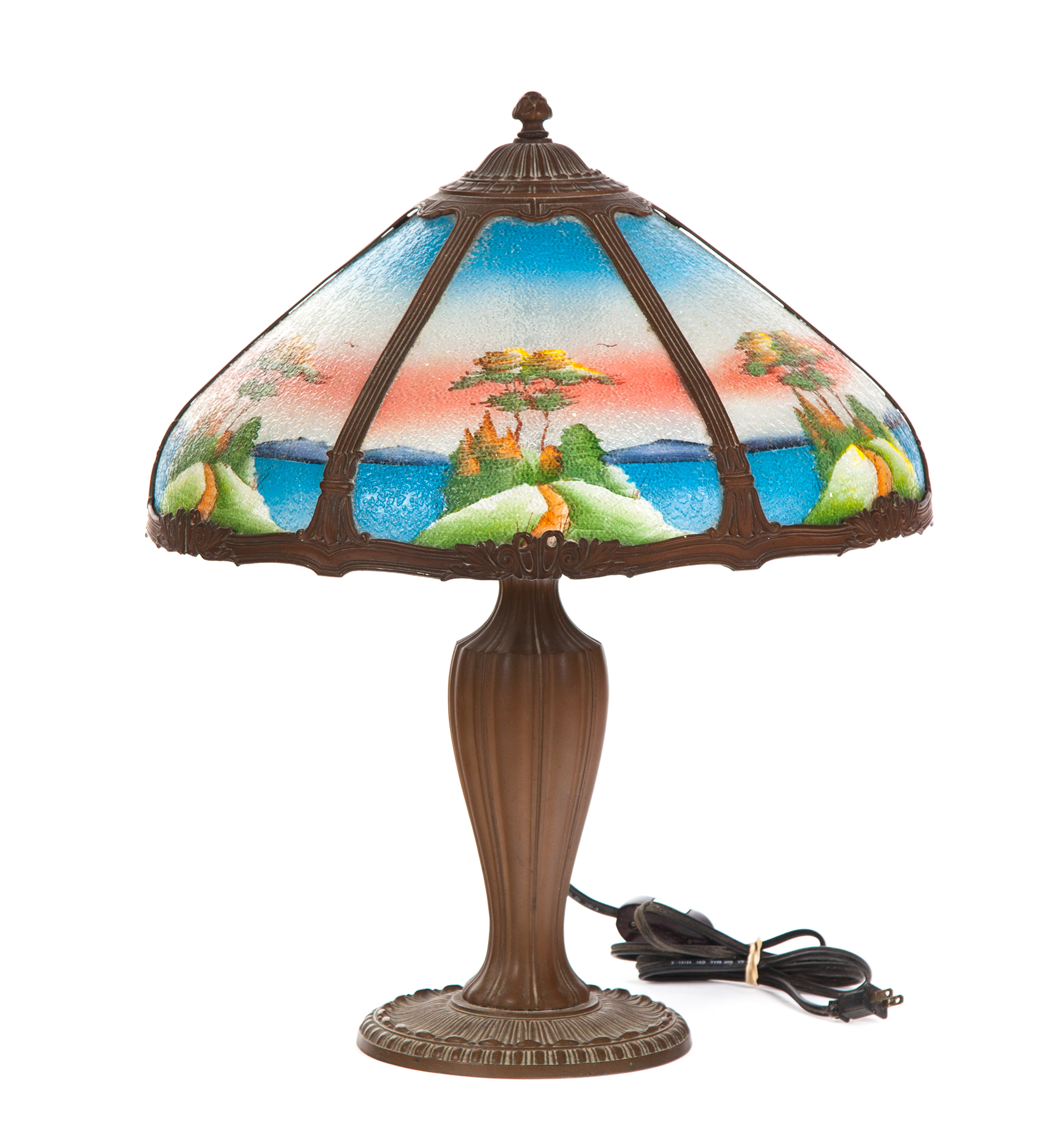 Appraisal: TABLE LAMP WITH REVERSE PAINTED SHADE American st quarter- th