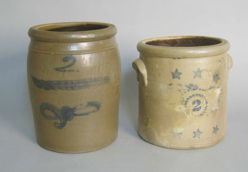 Appraisal: Two stoneware crocks th c with cobalt decoration h and