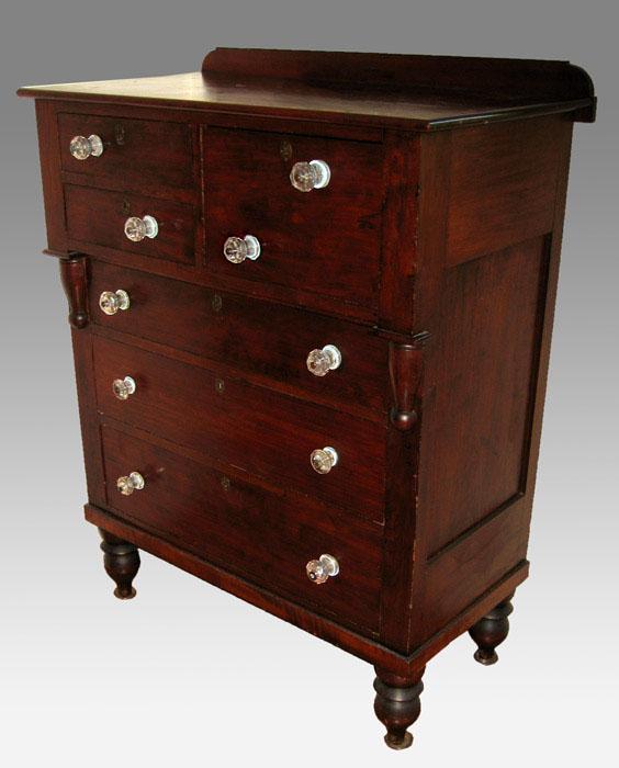 Appraisal: TH C EMPIRE MAHOGANY TALL CHEST drawer beside deep drawer