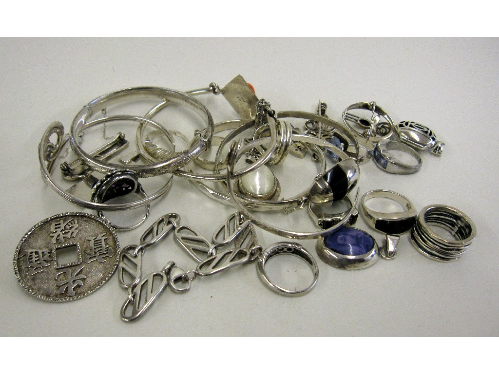 Appraisal: Lot of silver pieces to include bangles rings brooches