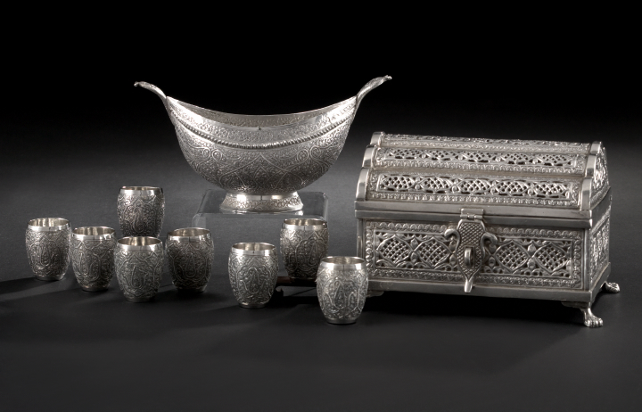 Appraisal: Nine-Piece Set of Kashmir Paisley -Decorated Silver th century including