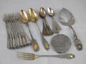 Appraisal: Continental grade silver comprising a powder compact seven teaspoons two