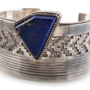 Appraisal: Gibson Nez Jicarilla Apache-Din - Silver and Lapis Cuff Bracelet