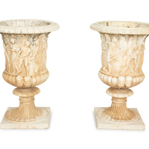 Appraisal: A Pair of Cast Stone Campana Urns th Century Height