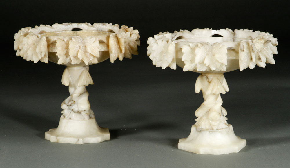 Appraisal: - th C Pair Italian Alabaster Compotes Pair of early