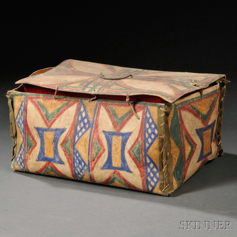 Appraisal: Lakota Polychrome Parfleche Box c last quarter th century painted