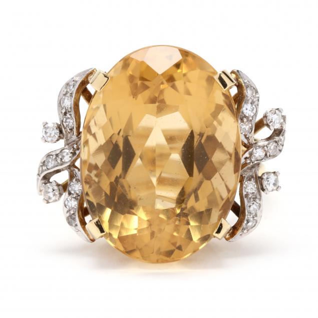 Appraisal: Gold Platinum Citrine and Diamond Ring Centering on a prong