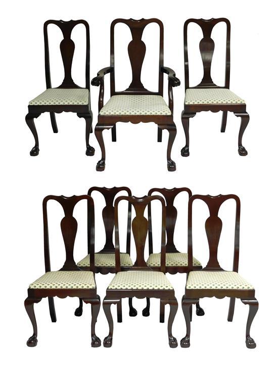 Appraisal: Eight Chippendale style mahogany dining chairs one arm and seven