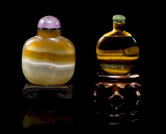 Appraisal: Two Banded Agate Snuff Bottles Height of taller inches Two