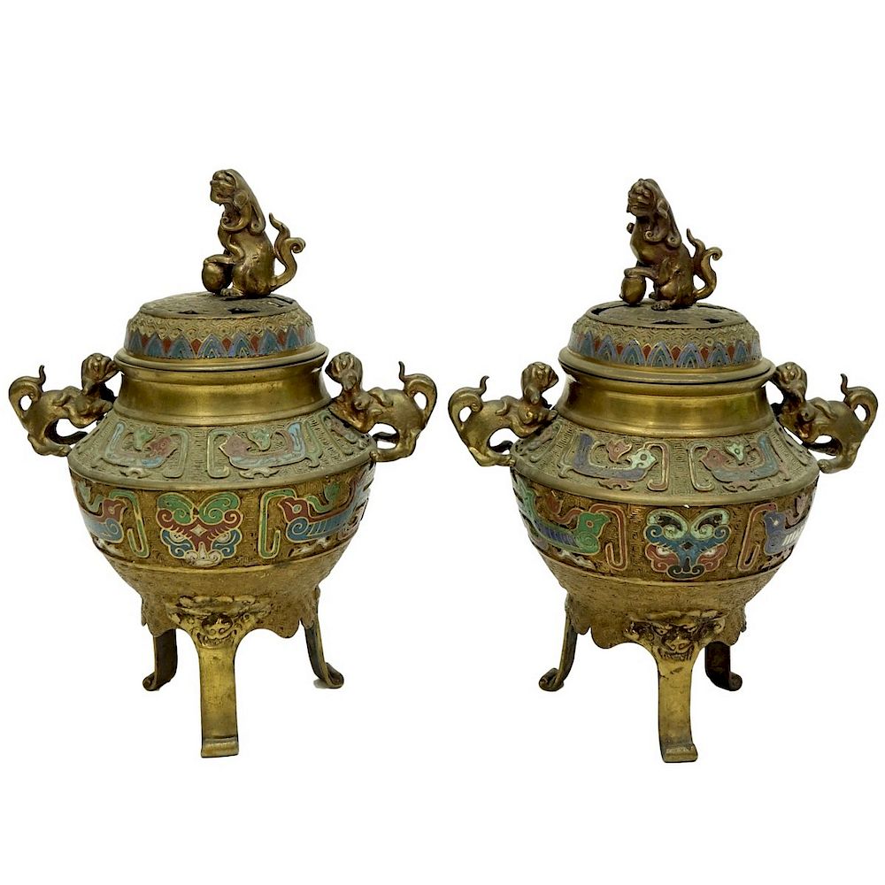 Appraisal: Pair of Japanese Bronze Enamel Incense Burners Pair of Japanese