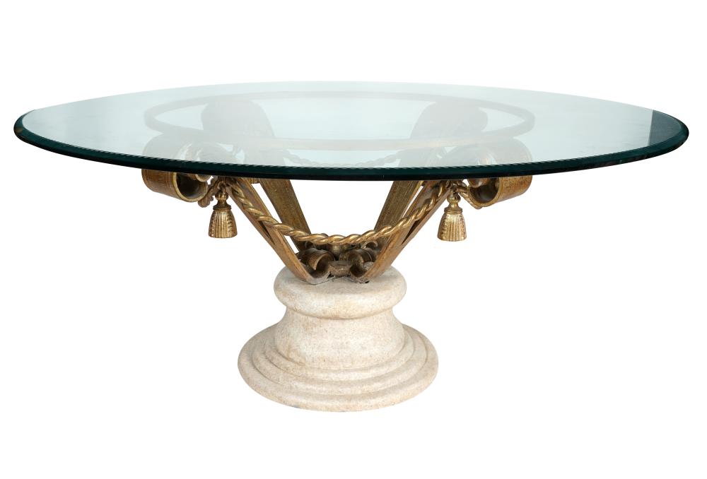 Appraisal: LARGE CONTEMPORARY DINING TABLEthe round glass top with beveled edge