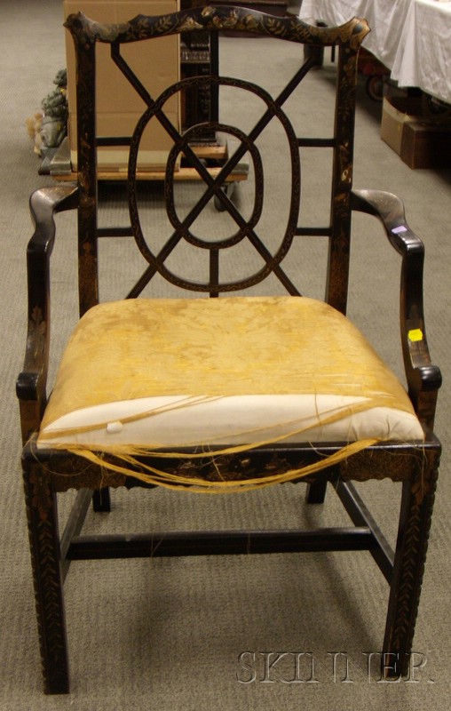 Appraisal: Chippendale-style Chinoiserie Decorated Armchair with Upholstered Slip Seat