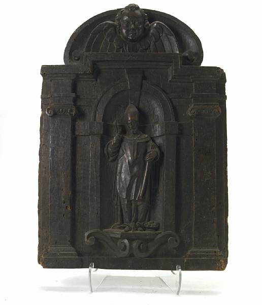 Appraisal: A Baroque carved walnut plaque of a bishop th century