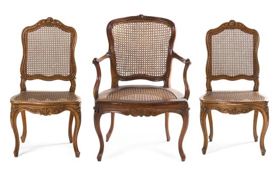 Appraisal: Sale Lot Three Louis XV Style Caned Chairs comprising an