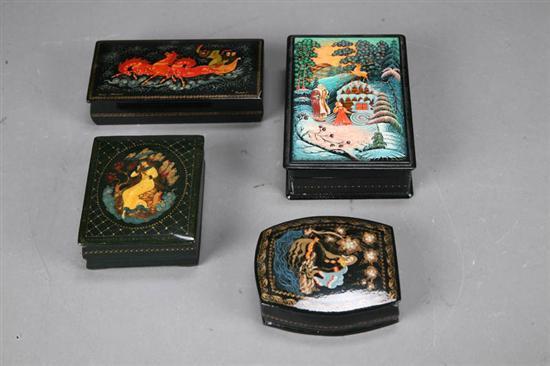 Appraisal: FOUR RUSSIAN LACQUER BOXES Two women a troika and a