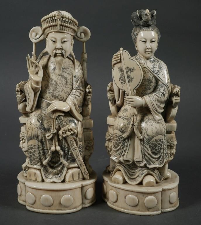 Appraisal: Two Chinese finely carved and very large ivory chess pieces