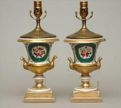 Appraisal: Pair of Porcelain Urns mounted as Lamps