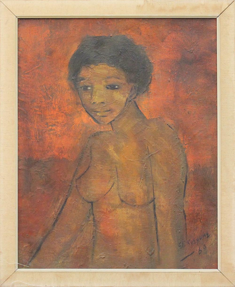 Appraisal: ELI KYEYUNE Uganda - oil on canvas nude woman Signed