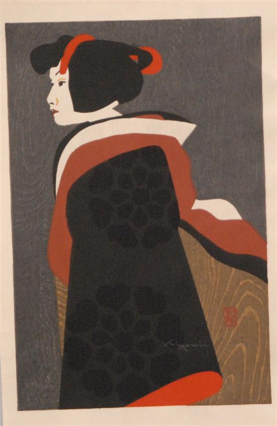 Appraisal: SAITO KIYOSHI WOODBLOCK B JAPANESE Portrait side view signed in