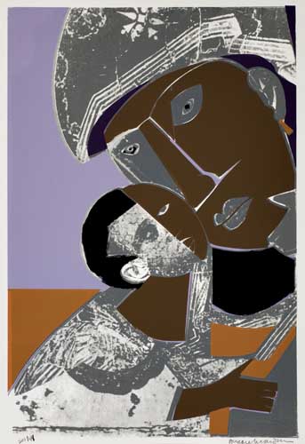 Appraisal: ROMARE BEARDEN - Mother and Child Color screenprint x mm