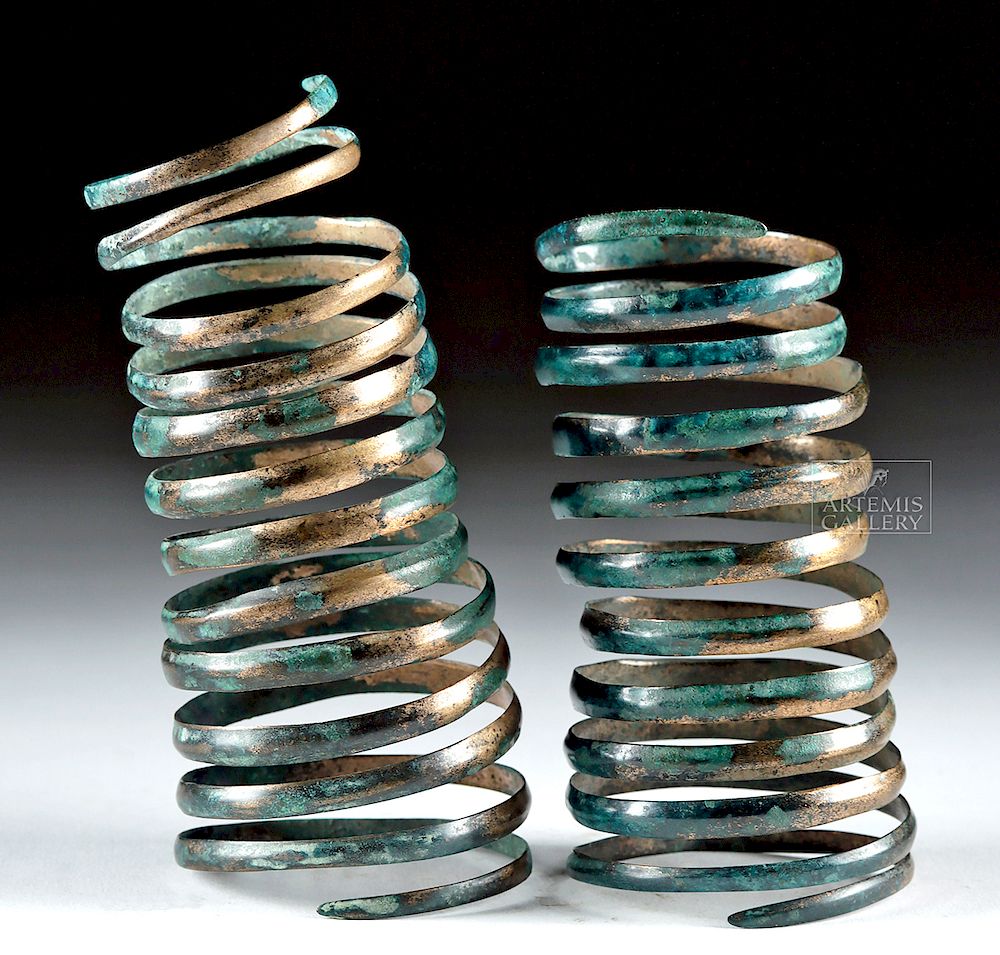 Appraisal: Gorgeous Pair Hallstatt Coiled Bronze Arm Cuffs Originally Listed At