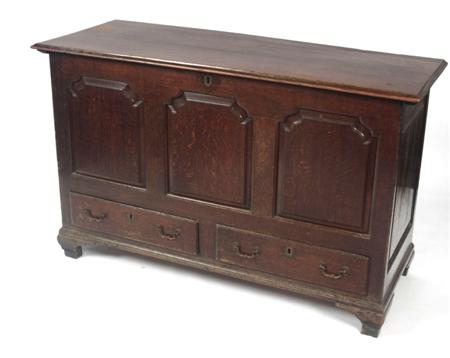 Appraisal: An th century oak kist the moulded rectangular lid over