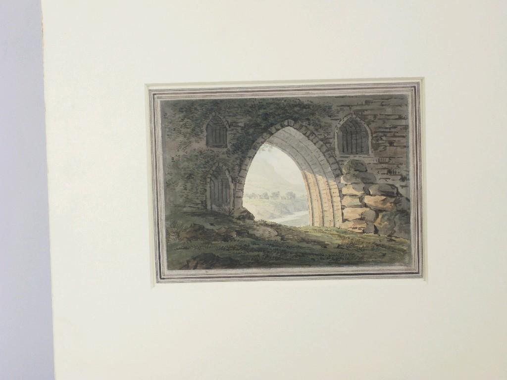 Appraisal: HUGH WILLIAM 'GRECIAN' WILLIAMS - Thro' an Arch of Carnavonwatercolourlaid