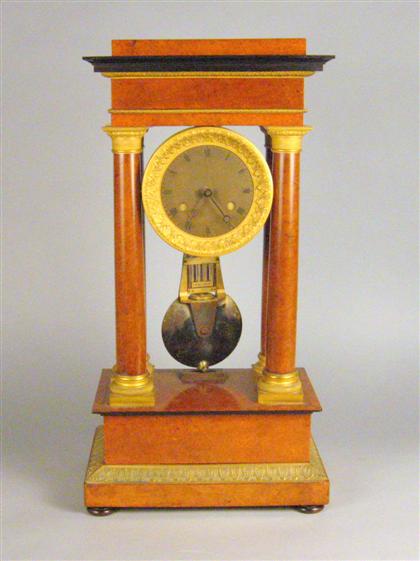 Appraisal: French gilt bronze mounted part ebonized karelian birch portico clock