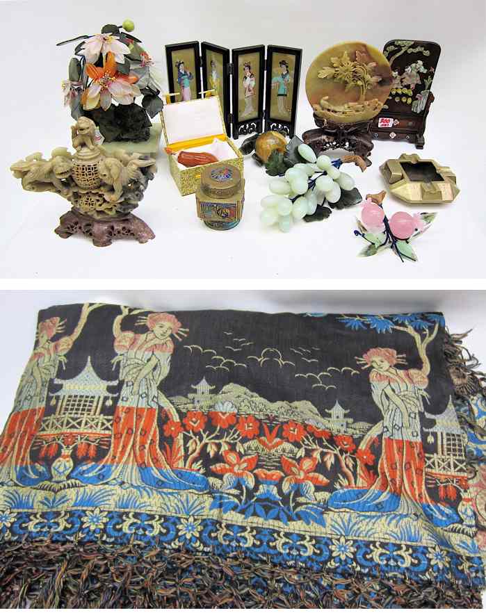 Appraisal: COLLECTION OF TWELVE ARTICLES OF ORIENTALIA Chinese table cover '