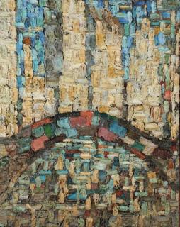 Appraisal: Abstract Impasto of Central Park Depicting a stone bridge fronting