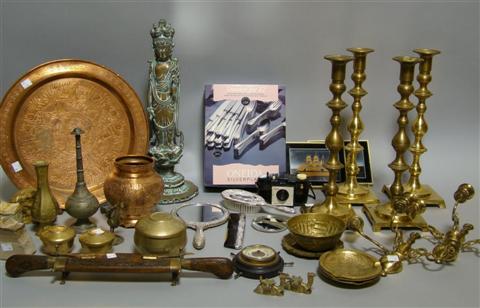 Appraisal: GROUP OF METAL AND ODDMENTS Comprising a bronze sculpture of