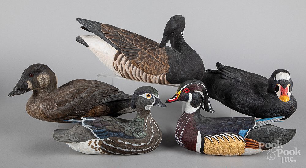 Appraisal: Five decoys Four Douglas E Jones carved and painted duck