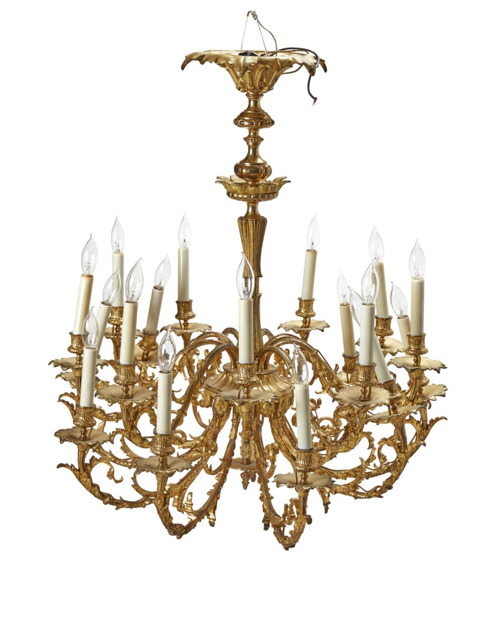 Appraisal: A Continental gilt-bronze chandelier Mid- th Century With all-over foliate