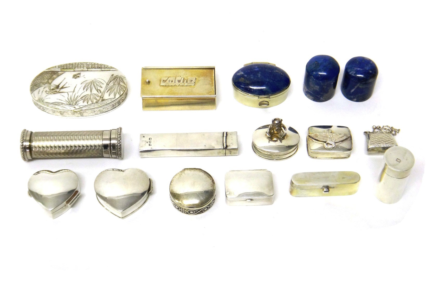 Appraisal: A group of sixteen items comprising three lapis lazuli boxes